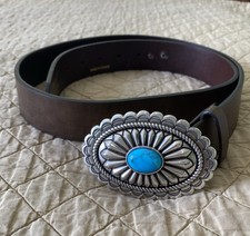 Ariat Western Belt Womens Leather Oval Turquoise Stone Conch Buckle Brown Size L