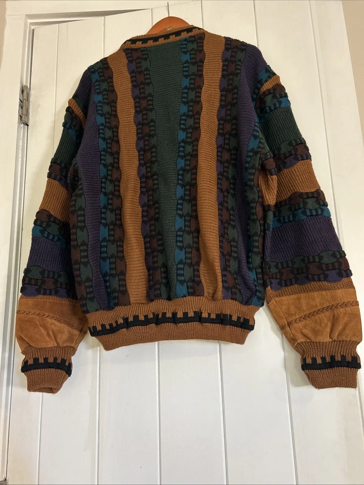 Vtg Mens Saxony Brown Leather Sweater Medium Suede Coogi Style Sweater 1990s - Image 2 of 4