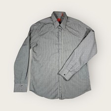 Vintage 2001 Hugo Boss Long Sleeve Shirt Mens Medium Grey Stripe Y2K Designer UK
