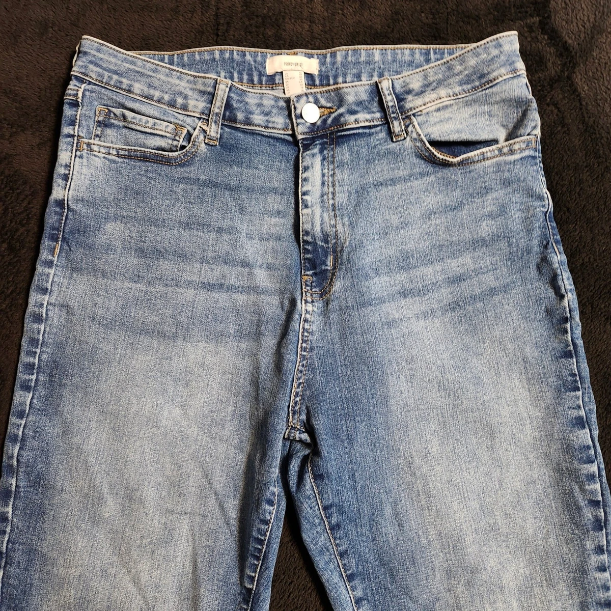 Pantalones de mezclilla ajustados de tiro alto Forever 21 azul lavado medio talla 30 elásticos para mujer