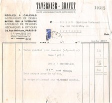 Invoice 1949 RULES A CALCULATIONS TAVERNIER GRAVET A PARIS - M. EMARD A POITIERS