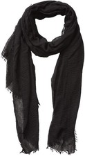 Cotton Blend Crinkle Vintage Soft Scarf with Fringed Edges,linen Black