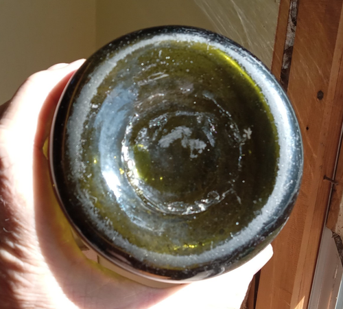 1780s OPEN PONTIL FREE BLOWN 9 1/2"SMALLER SIZE GREEN FRUIT JAR OR STORAGE JAR - Picture 6 of 12