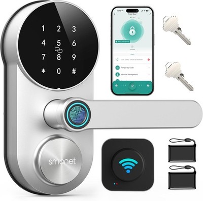 SMONET WiFi Smart Door Lock with Handle Fingerprint Keyless Entry Digital Keypad