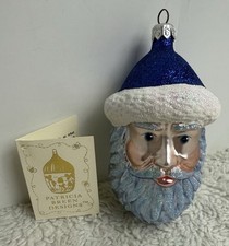 Patricia Breen 5  Blow Ye Winds Glass Ornament Blue Santa Head Vintage
