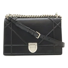 Christian Dior Diorama chain shoulder  clutch bag in black leather Silver