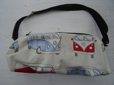 Campervan Shoulder Bag Natural Blue Red Cotton With Zip NEW