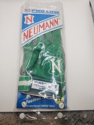 NOS Vintage Neumann Men's XL Receiver Football Gloves Pair Green cowhide