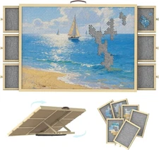 1500 Pcs Rotating Puzzle Board with 6 Drawers & Cover, Wooden Puzzle Table