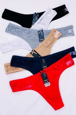 6pk Women Cotton Thongs Seamless Underwear Sport Yoga Panties Lace Assorted 2171