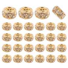 40Pack 10mm Large Hole Rhinestone Beads European Bulk Spacer Bead Gold