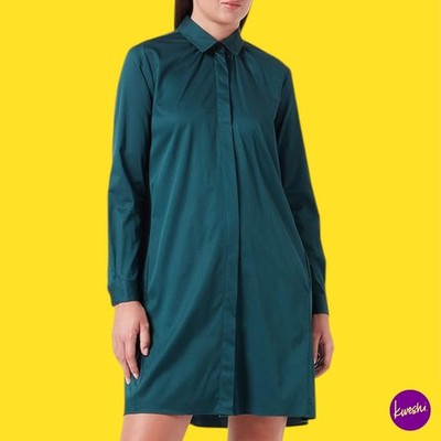 SEIDENSTICKER Damen Hemdblusenkleid aus Baumwollmischung, Stretch-Satin, grün, UK 10