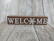 New "Welcome" Snowflake Winter Christmas Mini Wood Sign Decor Tier Tray Cutout