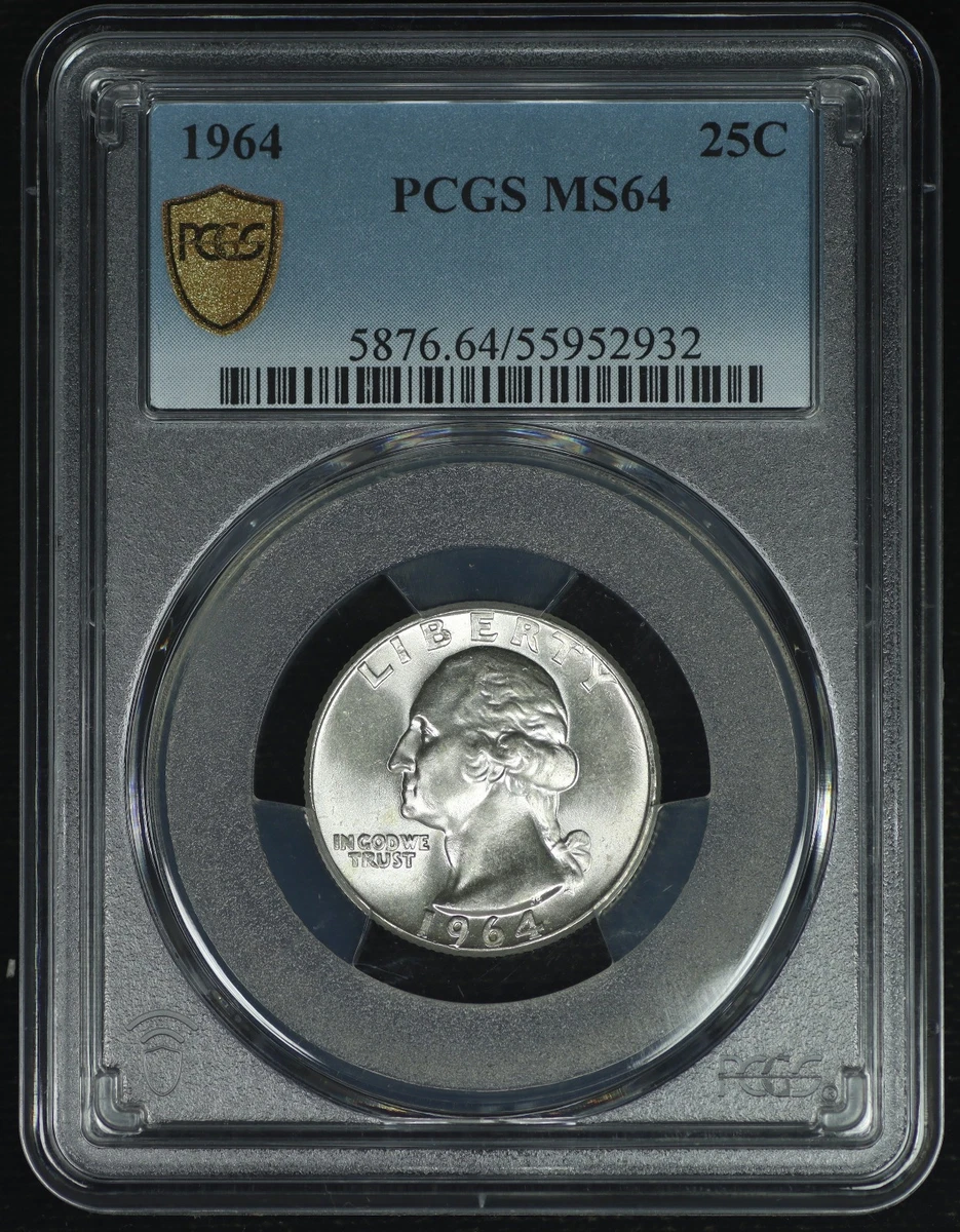 PCGS Certified MS 64 Graded 1964 Washington Quarters (1932-1998