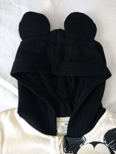 H&M Disney Mickey Mouse Hoodie Full Zip Unisex Ivory/ Black Kids Size 2T - Picture 3 of 6