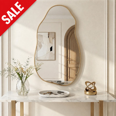 36x20 Asymmetrical Gold Mirror, Dual-Mount for Vanity & Living Room