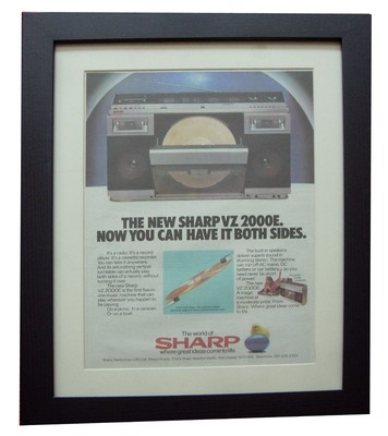 SHARP VZ 2000E MUSIC PLAYER+POSTER+AD+FRAMED RARE 1982 ORIGINAL+FAST WORLD SHIP