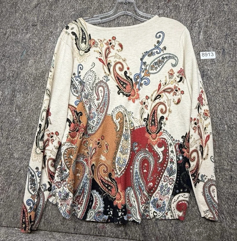 Suéter Chico's Paisley Pulôver Bege Tamanho XL - Imagem 2 de 4