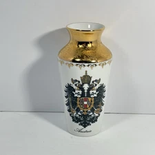 Vintage Vienna Austria Hassenpflug Porcelain Vase Imperial Eagle Gold 6"