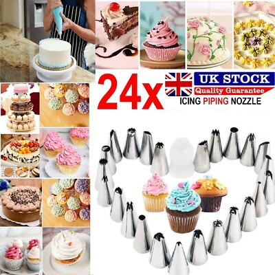 24 Stck. KUCHENPFEIFEN DEKORATIONSSET TASCHE GLASIERUNG CUPCAKE ZUCKERHANDWERK TASSE DÜSE