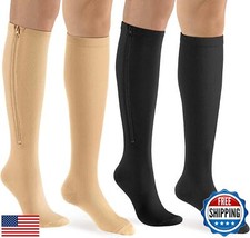 bropite Zipper Compression Socks Women and Men - 2Pairs Calf Knee High 15-20m