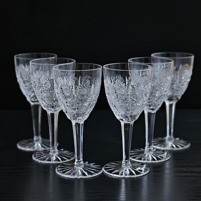 Bohemian Czech 4½ oz (130 ml) Crystal Wine Glass Hand Cut Queen Lace, Set of 6