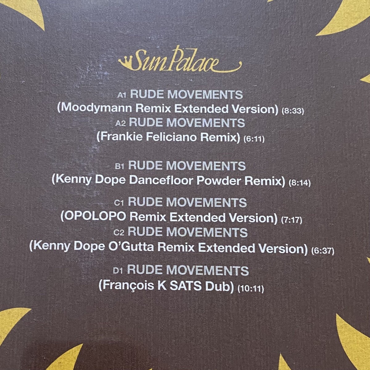 7” Sun palace MOODYMANN KENNY DOPE remix Sun Palace - Rude Movements Remix 2LP 2021 BBE Moodymann