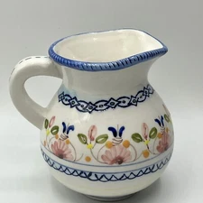 Hand Painted Pitcher 5.5” Tall Pitcher Unmarked Beautiful Flowers
