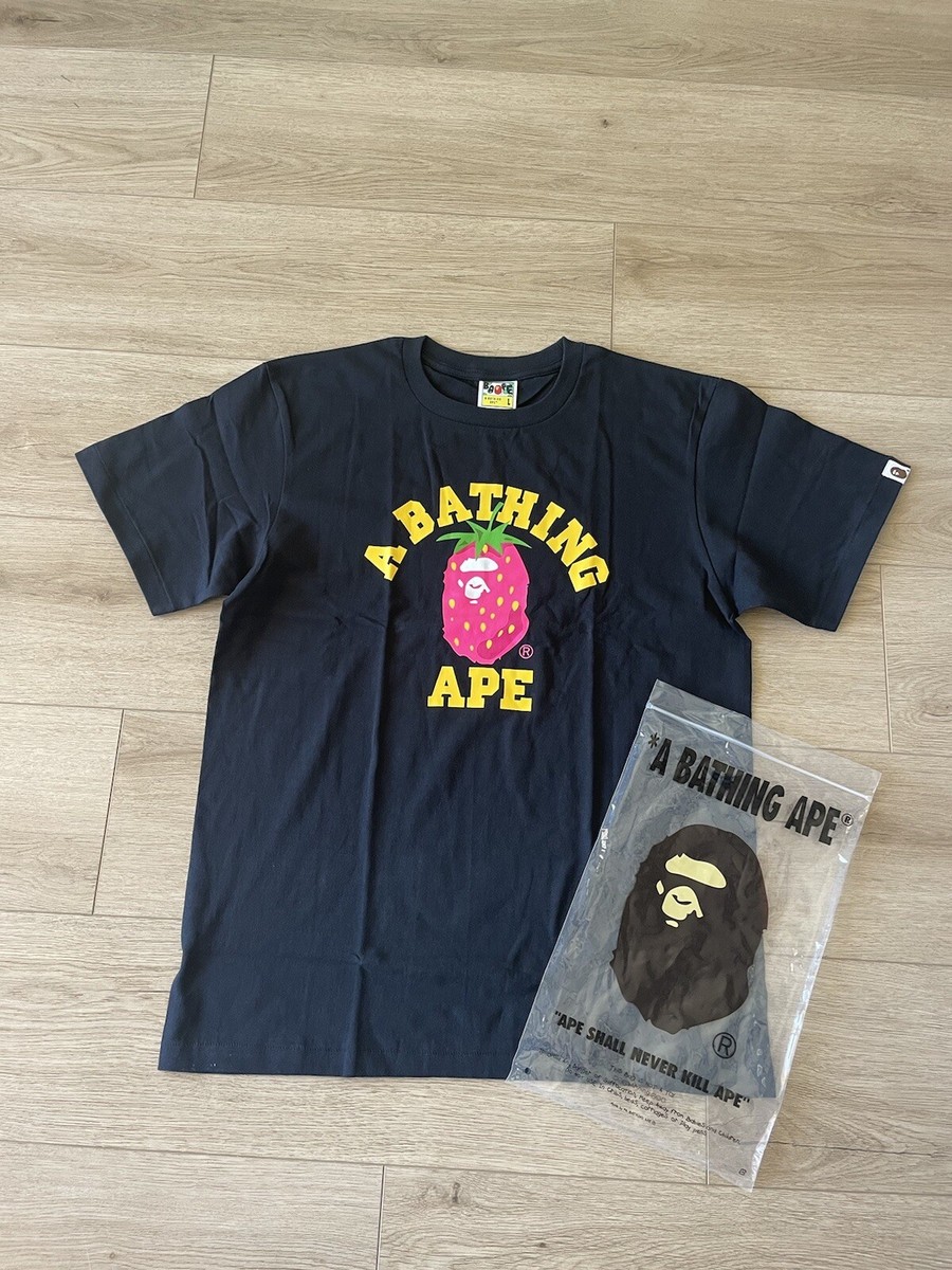 A Bathing Ape BAPE Black Strawberry College Tee Multiple Sizes 100