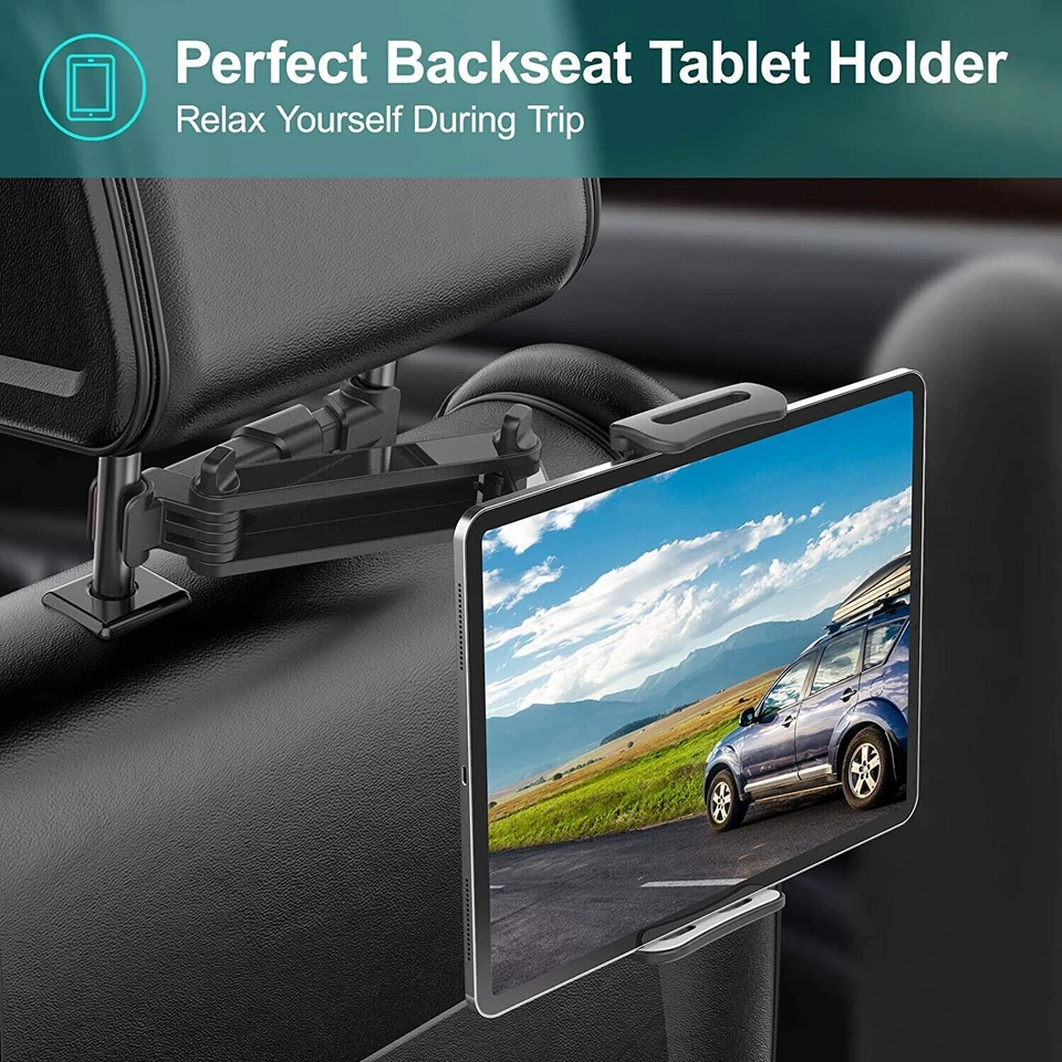 360° Car Headrest Mount Tablet Phone Holder Rotatable Stand Cradle for 4.7-10.5" - Image 4 of 4