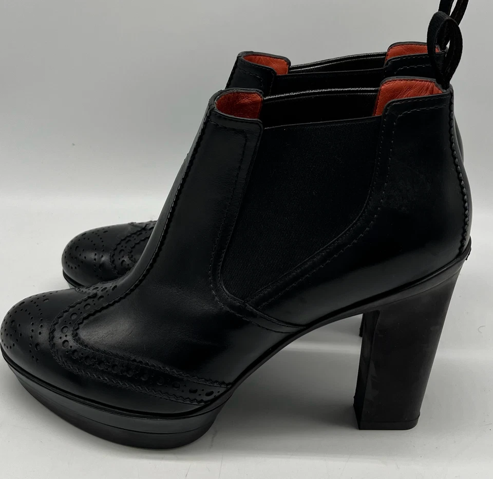 Botín Santoni de cuero negro brogue punta de ala tacón bloque talla 38 Foto 3 de 4