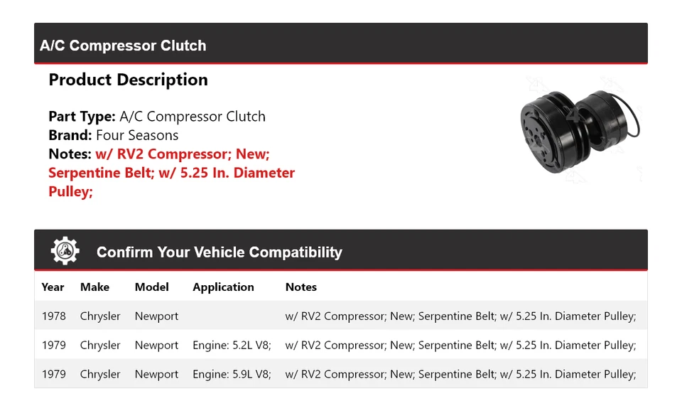 Embrague compresor aire acondicionado Chrysler Newport 1978-1979 4 estaciones Foto 2 de 4