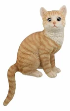 Large Sitting Lifelike Curious Orange Tabby Cat Shelf Sitter Statue 13.75" Tall