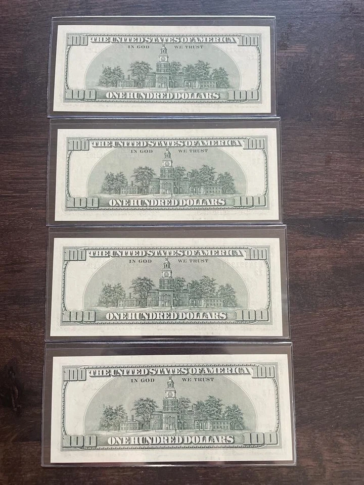 100 hundred dollar $ bills OLD UNC lot of 4 consecutive serial numbers - Image 4 of 4