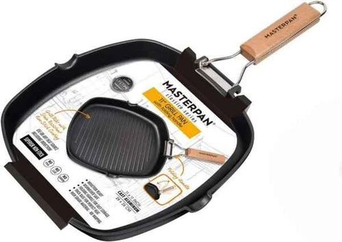Masterpan Classico Series Non-stick Grill Pan with Wooden Folding handle 11 inch