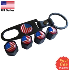1 set of American Wheel Tire Cap Air Valve Stem Cover With Belt Keychain (Black)