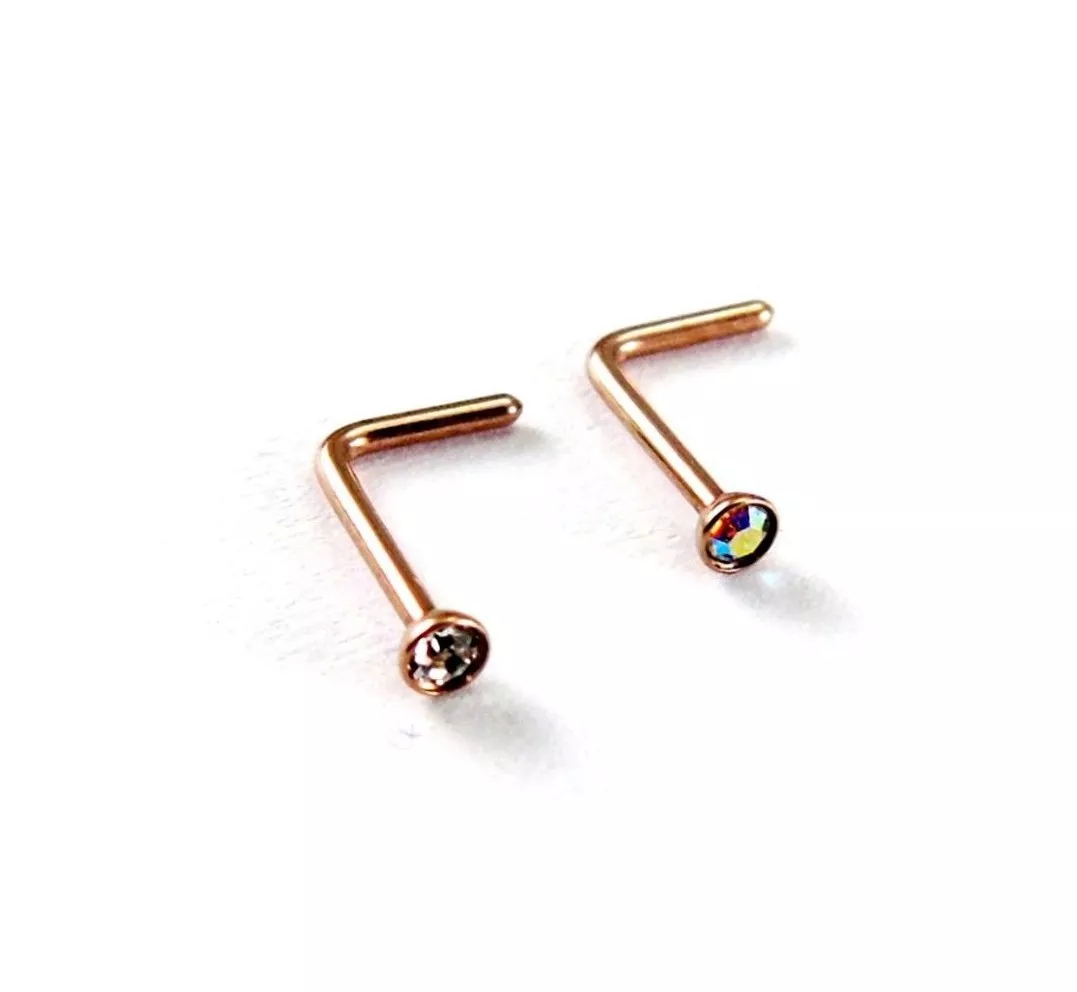 L shaped nose shop stud sticking out