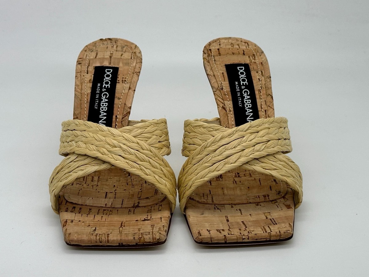 【関税&送料込】Dolce & Gabbana Raffia Slide Sandals Dolce & Gabbana DG Logo Heel Crisscross Raffia Slide Sandals