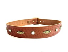 Joed Vintage Brown Embossed Police Leather With Studs Basket Weave Belt Size 34