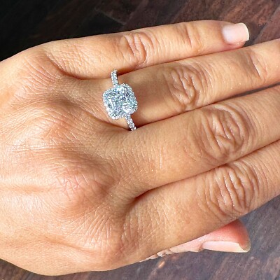 14K Solid White Gold Natural Cushion And Round Cut Diamond