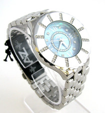 A II Z by TIMEX BLUE MOP DIAL CRYSTALS SILVER STAINLESS STEEL BAND WATCH V0V695