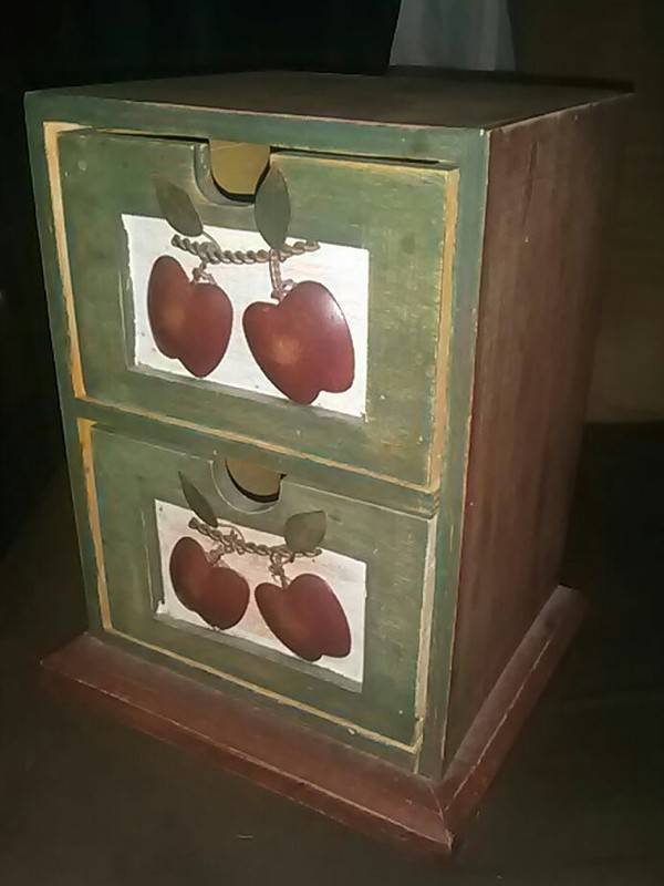 Wooden Chest w/ 2-Drawers * Tabletop Country Apple Themed & Rustic! Brand New