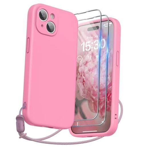 Designed for iPhone 15 Case with Screen Protector and Lanyard, Phone Pink-image