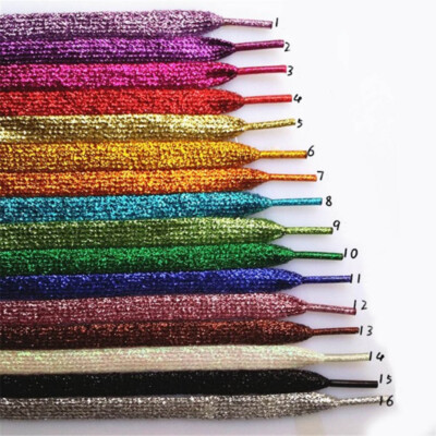 Colored Shoelaces Metallic Shoe Strings Glitter Novelty Printed Flat