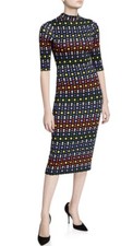 Alice + Olivia Delora Polka Dot Geometric Stretch Midi Dress Size 4 NWT