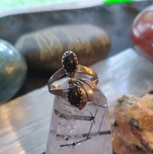 Sterling Silver 925 Black Onyx Double Stone Ring