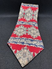 Vintage Bill Blass Men's Neck Tie 100 Silk Red Blue Gray 3.5"X60" Designer