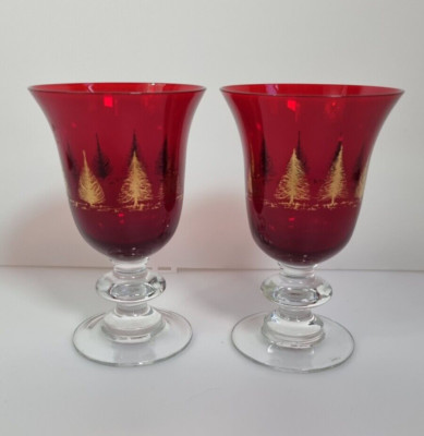 Ella Sabattini 2x Trinkgläser, rot mit goldenen Bäumen Glas 