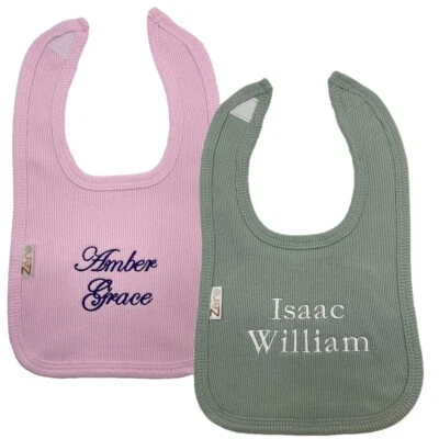 Baby BIB Personalised Embroidered Cotton Gift Girl Boy Any Name