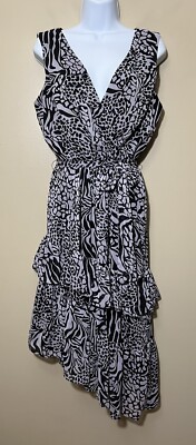 Gabby Style Womens Size 10 Animal Print Midi Dress Flowy W/ Belt
